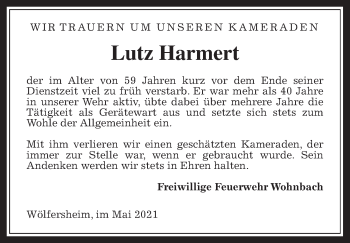 Traueranzeige von Lutz Harmert von Wetterauer Zeitung