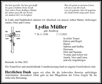 Traueranzeige von Lydia Müller von Licher Wochenblatt