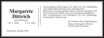 Traueranzeige von Margarete Dittrich von Wetterauer Zeitung