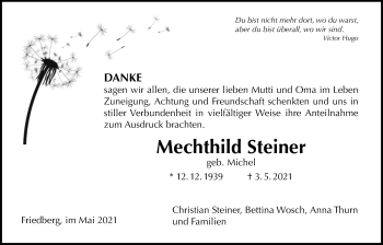 Traueranzeige von Mechthild Steiner von Wetterauer Zeitung