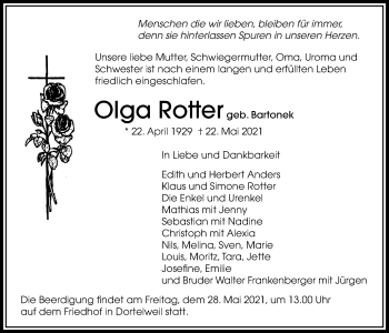Traueranzeige von Olga Rotter von Bad Vilbel/Karben