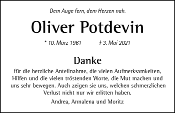 Traueranzeige von Oliver Potdevin von Giessener Allgemeine, Alsfelder Allgemeine