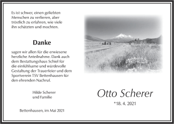 Traueranzeige von Otto Scherer von Giessener Allgemeine, Alsfelder Allgemeine