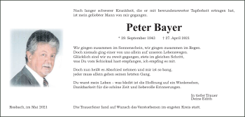 Traueranzeige von Peter Bayer von Wetterauer Zeitung