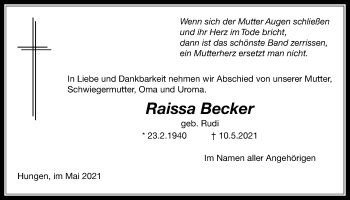 Traueranzeige von Raissa Becker von Licher Wochenblatt