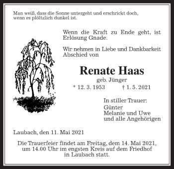 Traueranzeige von Renate Haas von Giessener Allgemeine, Alsfelder Allgemeine