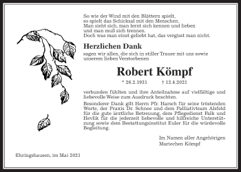 Traueranzeige von Robert Kömpf von Alsfelder Allgemeine