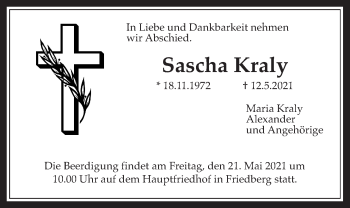 Traueranzeige von Sascha Kraly von Wetterauer Zeitung