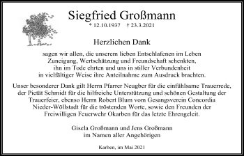 Traueranzeige von Siegfried Großmann von Wetterauer Zeitung