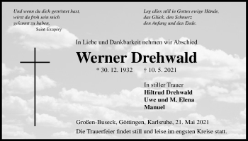 Traueranzeige von Werner Drehwald von Giessener Allgemeine, Alsfelder Allgemeine