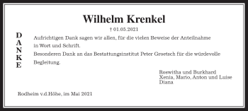 Traueranzeige von Wilhelm Krenkel von Wetterauer Zeitung