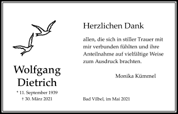 Traueranzeige von Wolfgang Dietrich von Bad Vilbel/Karben