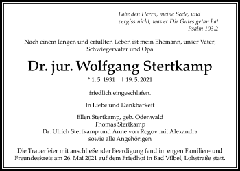 Traueranzeige von Wolfgang Stertkamp von Bad Vilbel/Karben