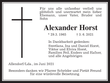 Traueranzeige von Alexander Horst von Allendorfer Mitteilungen