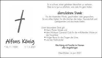 Traueranzeige von Alfons König von Wetterauer Zeitung
