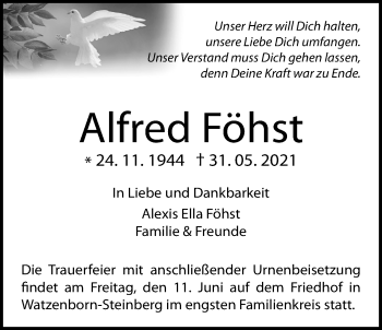 Traueranzeige von Alfred Föhst von Pohlheimer Nachrichten