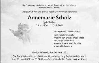 Traueranzeige von Annemarie Scholz von Giessener Allgemeine, Alsfelder Allgemeine
