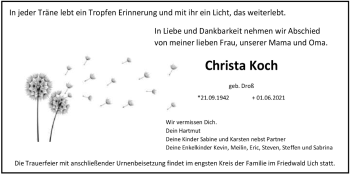 Traueranzeige von Christa Koch von Licher Wochenblatt