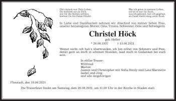 Traueranzeige von Christel Höck von Wetterauer Zeitung