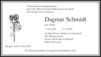 Traueranzeige von Dagmar Schmidt von Licher Wochenblatt