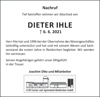 Traueranzeige von Dieter Ihle von Giessener Allgemeine, Alsfelder Allgemeine