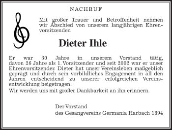 Traueranzeige von Dieter Ihle von Giessener Allgemeine, Alsfelder Allgemeine
