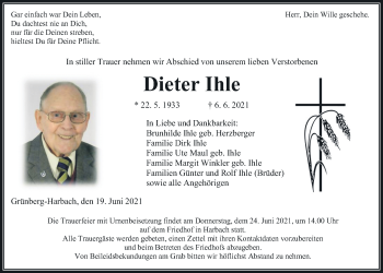 Traueranzeige von Dieter Ihle von Giessener Allgemeine, Alsfelder Allgemeine