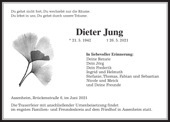 Traueranzeige von Dieter Jung von Wetterauer Zeitung