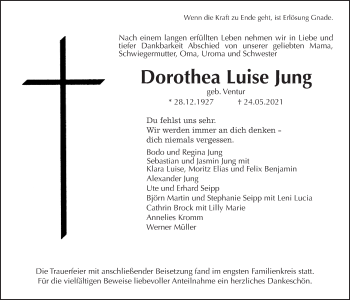 Traueranzeige von Dorothea Luise Jung von Pohlheimer Nachrichten