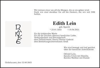 Traueranzeige von Edith Lein von Giessener Allgemeine, Alsfelder Allgemeine