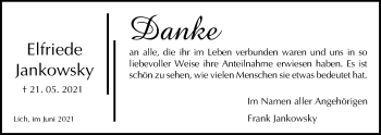Traueranzeige von Elfriede Jankowsky von Giessener Allgemeine, Alsfelder Allgemeine