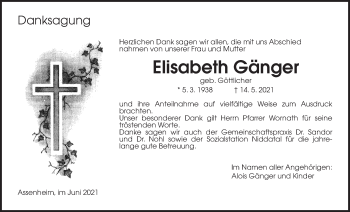 Traueranzeige von Elisabeth Gänger von Wetterauer Zeitung