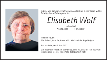 Traueranzeige von Elisabeth Wolf von Wetterauer Zeitung