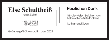 Traueranzeige von Else Schultheiß von Giessener Allgemeine, Alsfelder Allgemeine