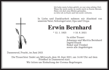 Traueranzeige von Erwin Bernhard von Alsfelder Allgemeine