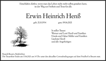 Traueranzeige von Erwin Heinrich Henß von Giessener Allgemeine, Alsfelder Allgemeine