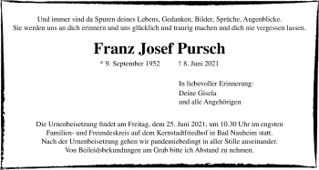 Traueranzeige von Franz Josef Pursch von Wetterauer Zeitung