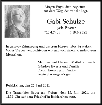 Traueranzeige von Gabi Schulze von Giessener Allgemeine, Alsfelder Allgemeine