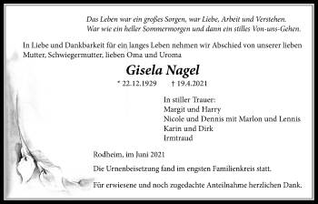 Traueranzeige von Gisela Nagel von Licher Wochenblatt
