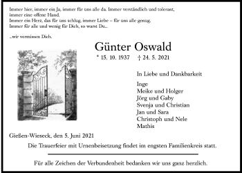 Traueranzeige von Günter Oswald von Giessener Allgemeine, Alsfelder Allgemeine