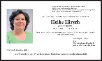 Traueranzeige von Heike Hirsch von Wetterauer Zeitung