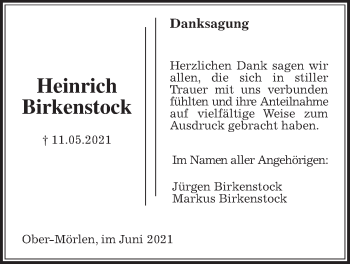 Traueranzeige von Heinrich Birkenstock von Wetterauer Zeitung