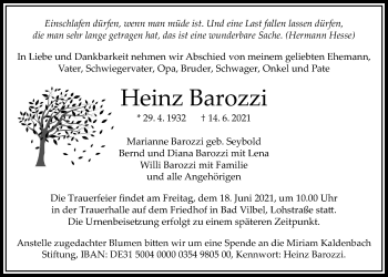 Traueranzeige von Heinz Barozzi von Bad Vilbel/Karben