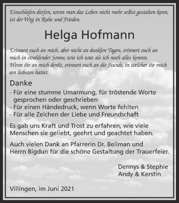 Traueranzeige von Helga Hofmann von Licher Wochenblatt