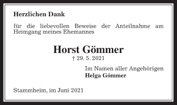 Traueranzeige von Horst Gömmer von Wetterauer Zeitung