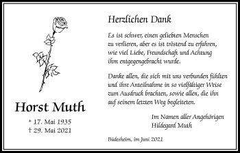 Traueranzeige von Horst Muth von Bad Vilbel/Karben