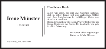 Traueranzeige von Irene Münster von Giessener Allgemeine, Alsfelder Allgemeine