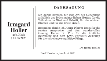 Traueranzeige von Irmgard Holler von Wetterauer Zeitung