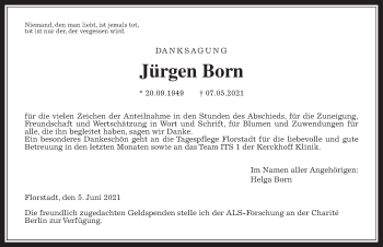 Traueranzeige von Jürgen Born von Wetterauer Zeitung