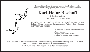 Traueranzeige von Karl-Heinz Bischoff von Wetterauer Zeitung